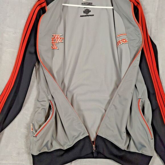 Harley Davidson‎ Track Jacket Mens Large Gray 3 Stripes Raglan Sleeve Full Zip - Picture 9 of 13